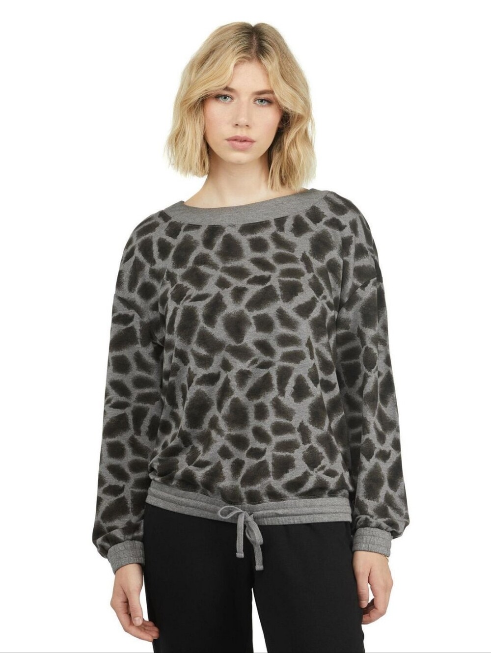 MEXX Gray And Black Leopard Print Top With Elastic Waist